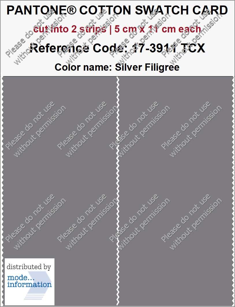 PANTONE COTTON SWATCH CARD 17-3911 TCX Silver Filigree (cut into 2 strips | 5 cm x 11 cm)