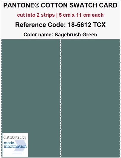 PANTONE COTTON SWATCH CARD 18-5612 TCX Sagebrush Green (cut into 2 s…