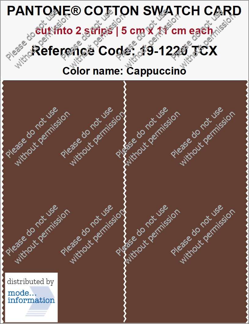 PANTONE COTTON SWATCH CARD 19-1220 TCX Cappuccino (cut into 2 strips | 5 cm x 11 cm)