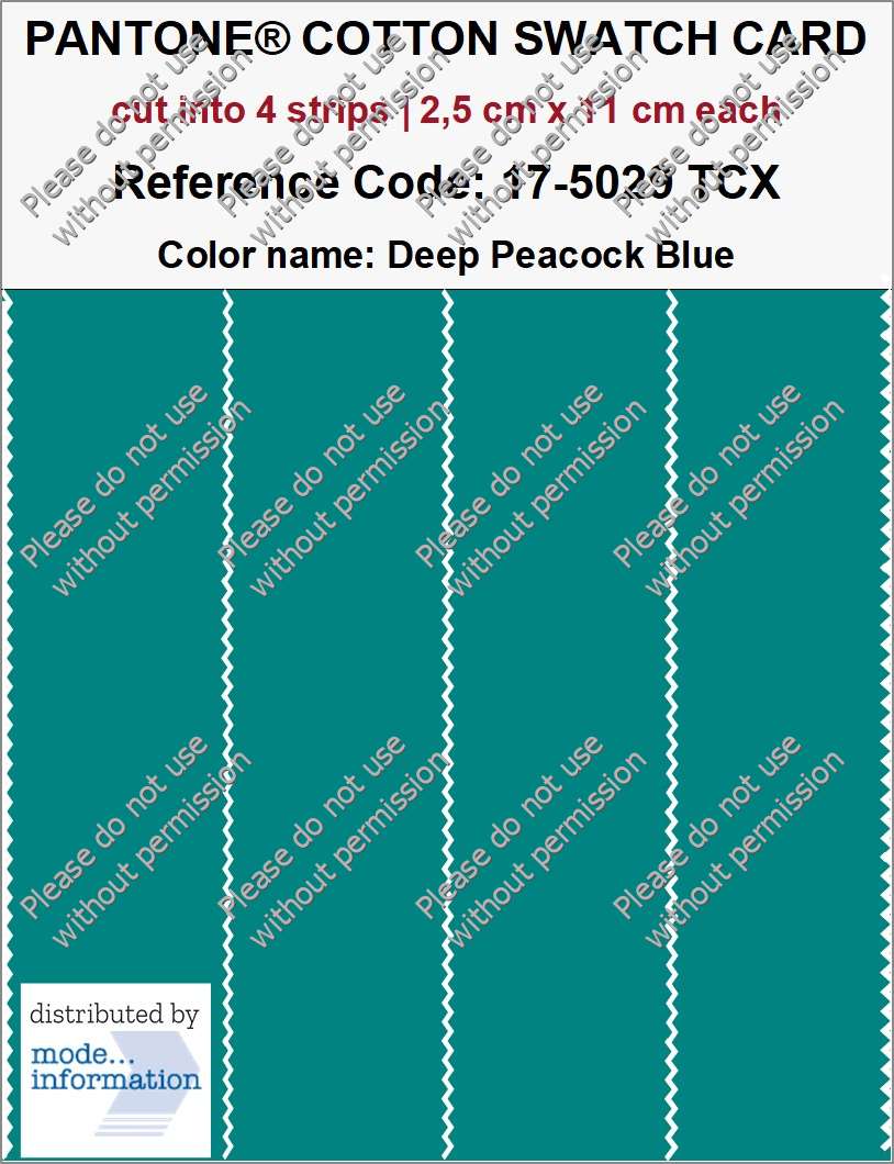 PANTONE COTTON SWATCH CARD 17-5029 TCX Deep Peacock Blue (cut into 4 strips | 2,5 cm x 11 cm)