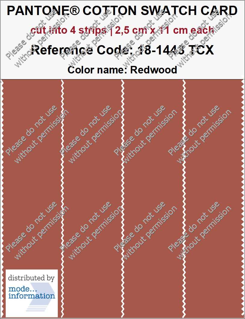 PANTONE COTTON SWATCH CARD 18-1443 TCX Redwood (cut into 4 strips | 2,5 cm x 11 cm)