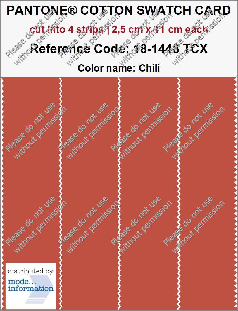 PANTONE COTTON SWATCH CARD 18-1448 TCX Chili (cut into 4 strips | 2,5 cm x 11 cm)