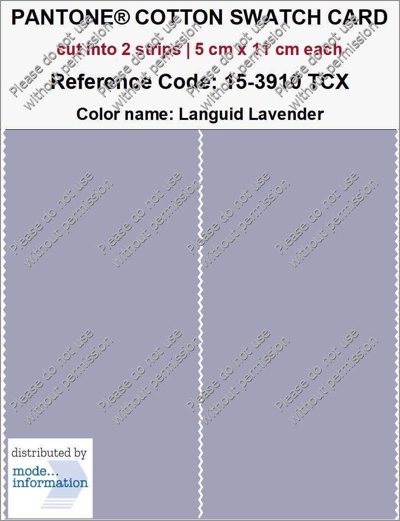 PANTONE COTTON SWATCH CARD 15-3910 TCX Languid Lavender (cut into 2 strips | 5 cm x 11 cm)