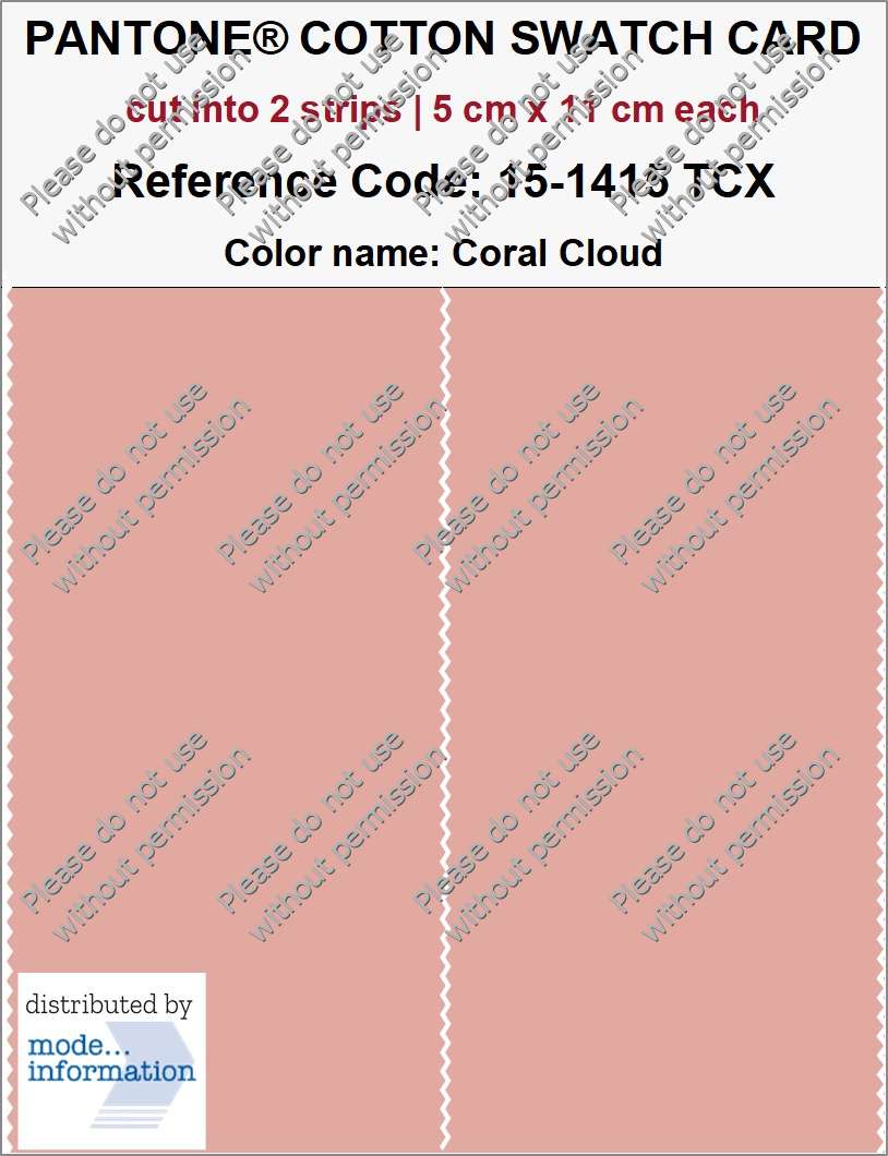 PANTONE COTTON SWATCH CARD 15-1415 TCX Coral Cloud (cut into 2 strips | 5 cm x 11 cm)