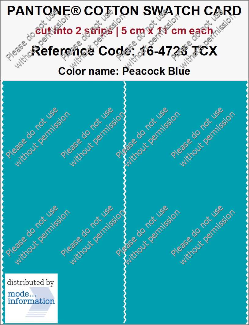 PANTONE COTTON SWATCH CARD 16-4728 TCX Peacock Blue (cut into 2 strips | 5 cm x 11 cm)