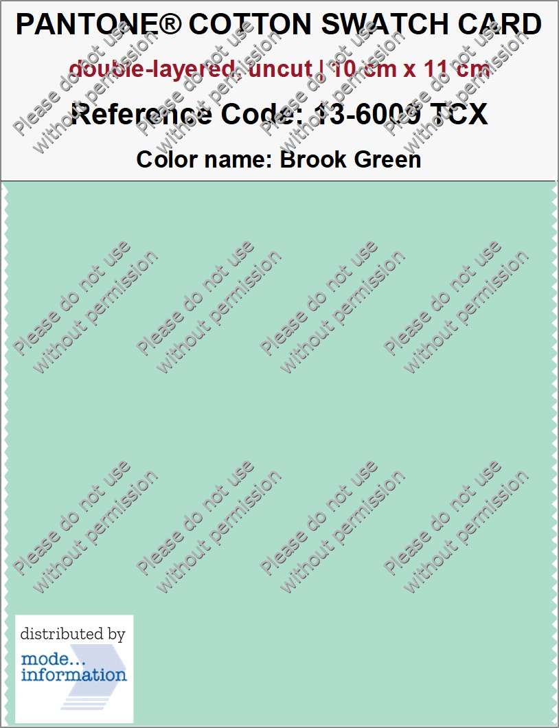 PANTONE COTTON SWATCH CARD 13-6009 TCX Brook Green (double