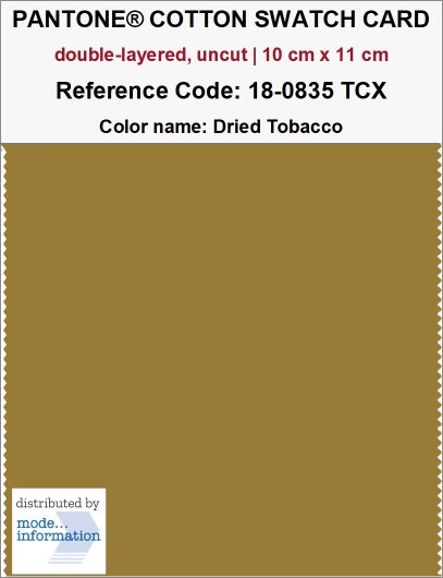 dried tobacco pantone PANTONE COTTON SWATCH CARD 18-0835 TCX Dried Tobacco (double-layered…