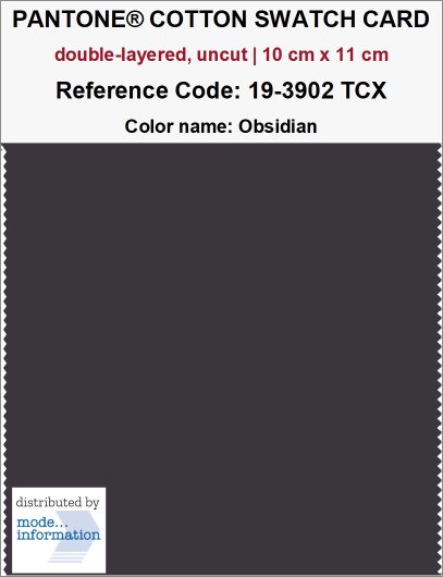 PANTONE COTTON SWATCH CARD 19-3902 TCX Obsidian (double-layered, unc…
