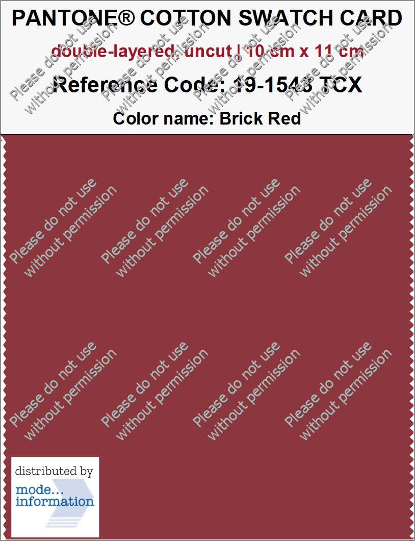 PANTONE COTTON SWATCH CARD 19-1543 TCX Brick Red (double-layered, uncut | 10 cm x 11 cm)