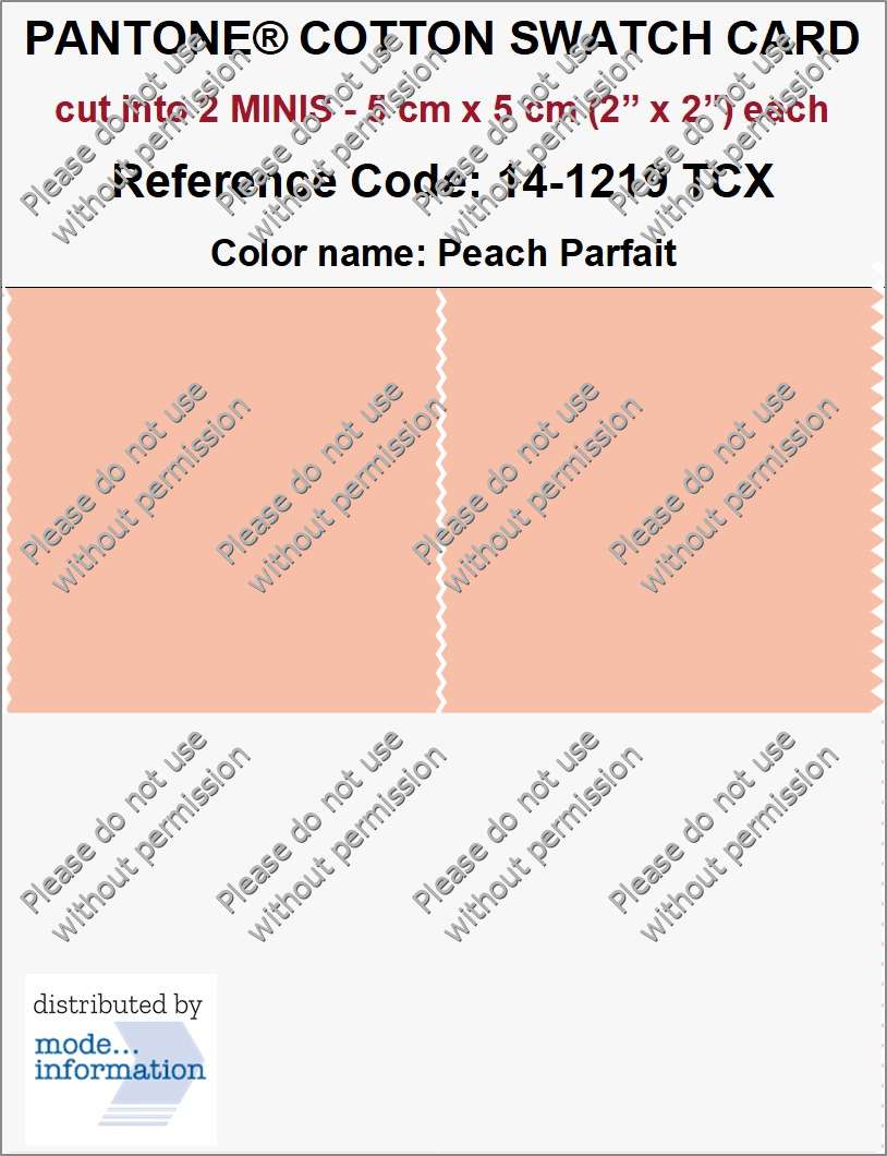 PANTONE COTTON SWATCH CARD 14-1219 TCX Peach Parfait (cut into 2 MINIS | 5 cm x 5 cm)