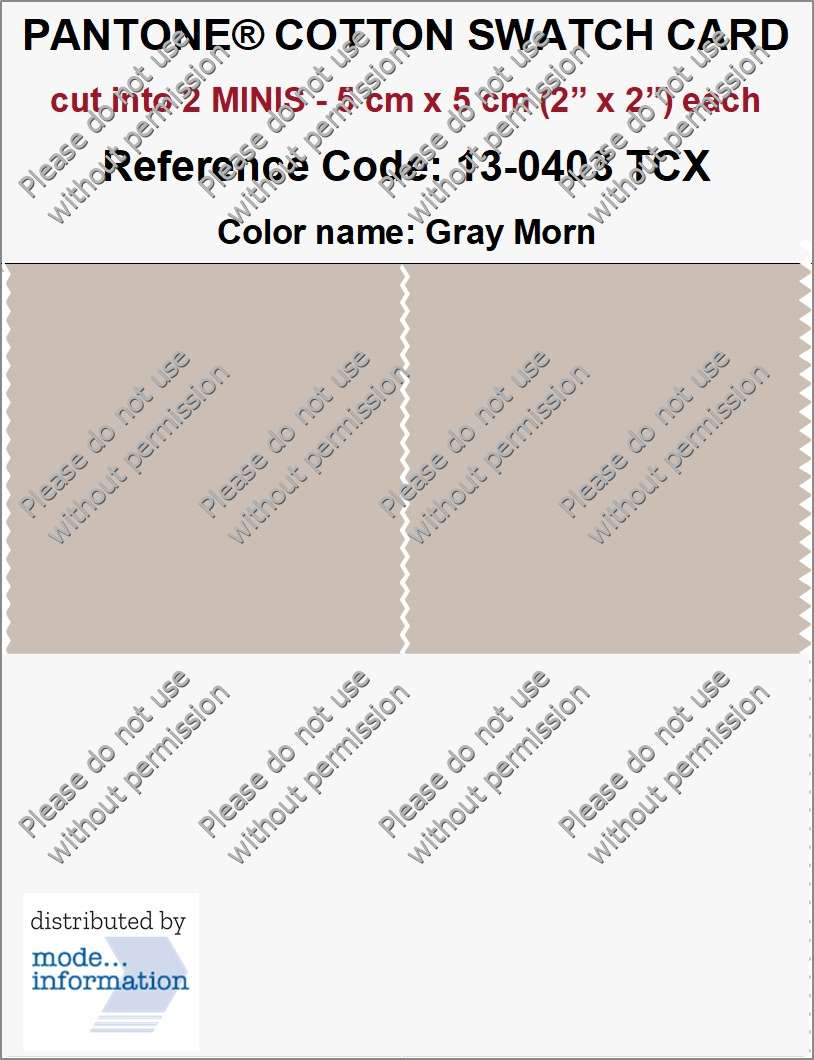 PANTONE COTTON SWATCH CARD 13-0403 TCX Gray Morn (cut into 2 MINIS | 5 cm x 5 cm)