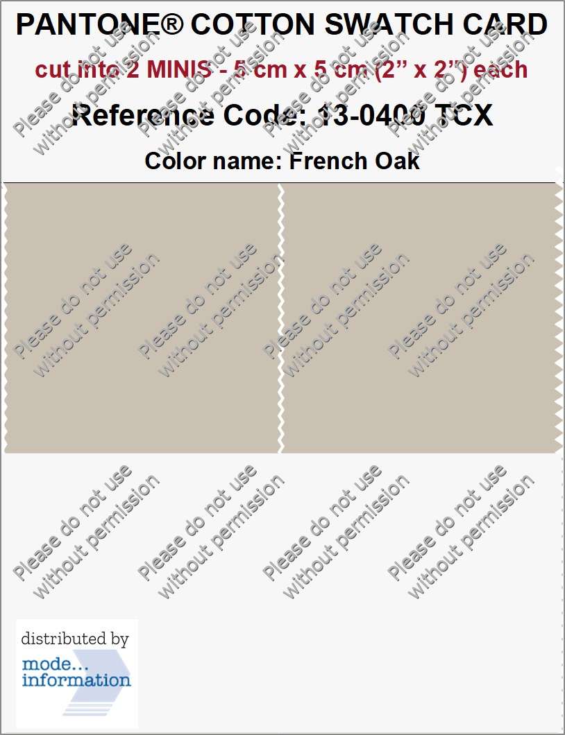 PANTONE COTTON SWATCH CARD 13-0400 TCX French Oak (cut into 2 MINIS | 5 cm x 5 cm)