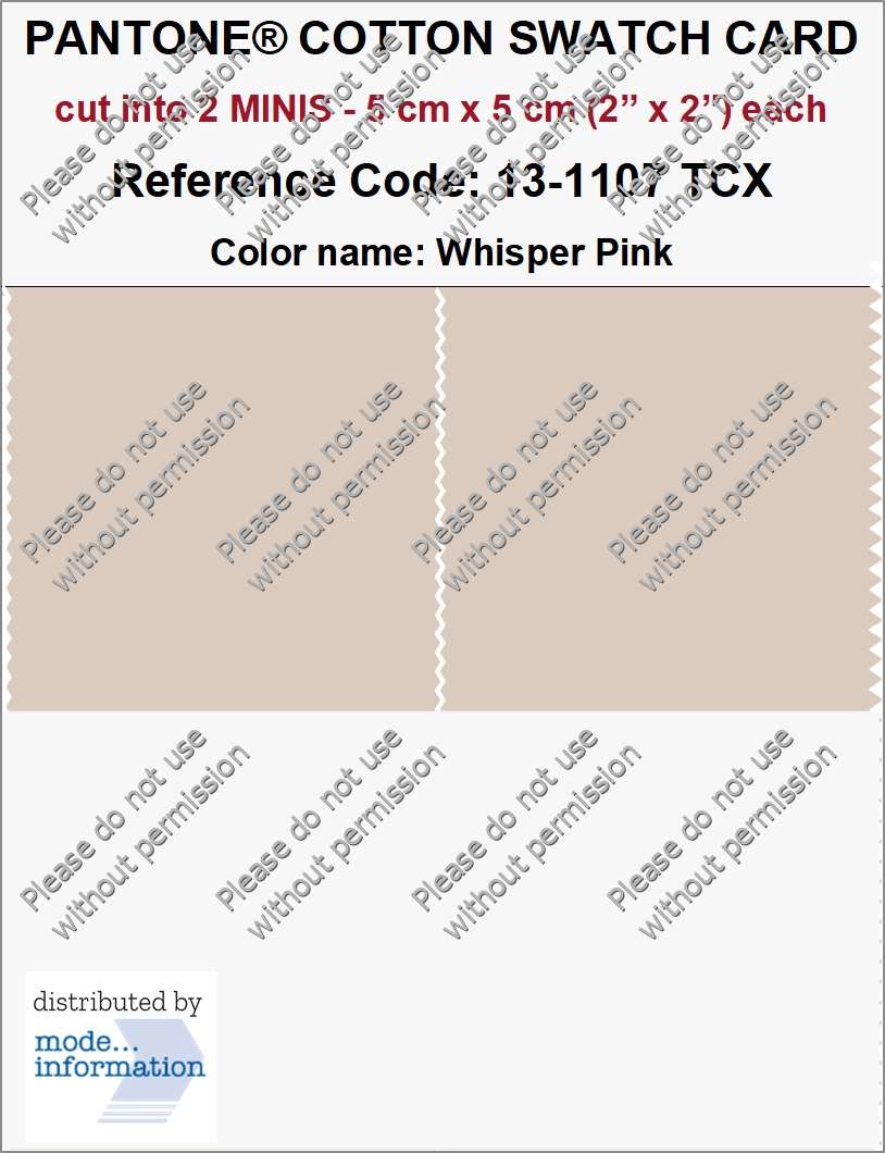 PANTONE COTTON SWATCH CARD 13-1107 TCX Whisper Pink (cut into 2 MINIS | 5 cm x 5 cm)