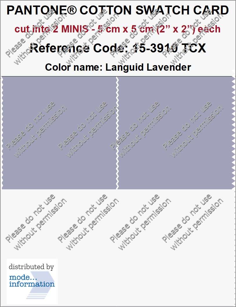 PANTONE COTTON SWATCH CARD 15-3910 TCX Languid Lavender (cut into 2 MINIS | 5 cm x 5 cm)