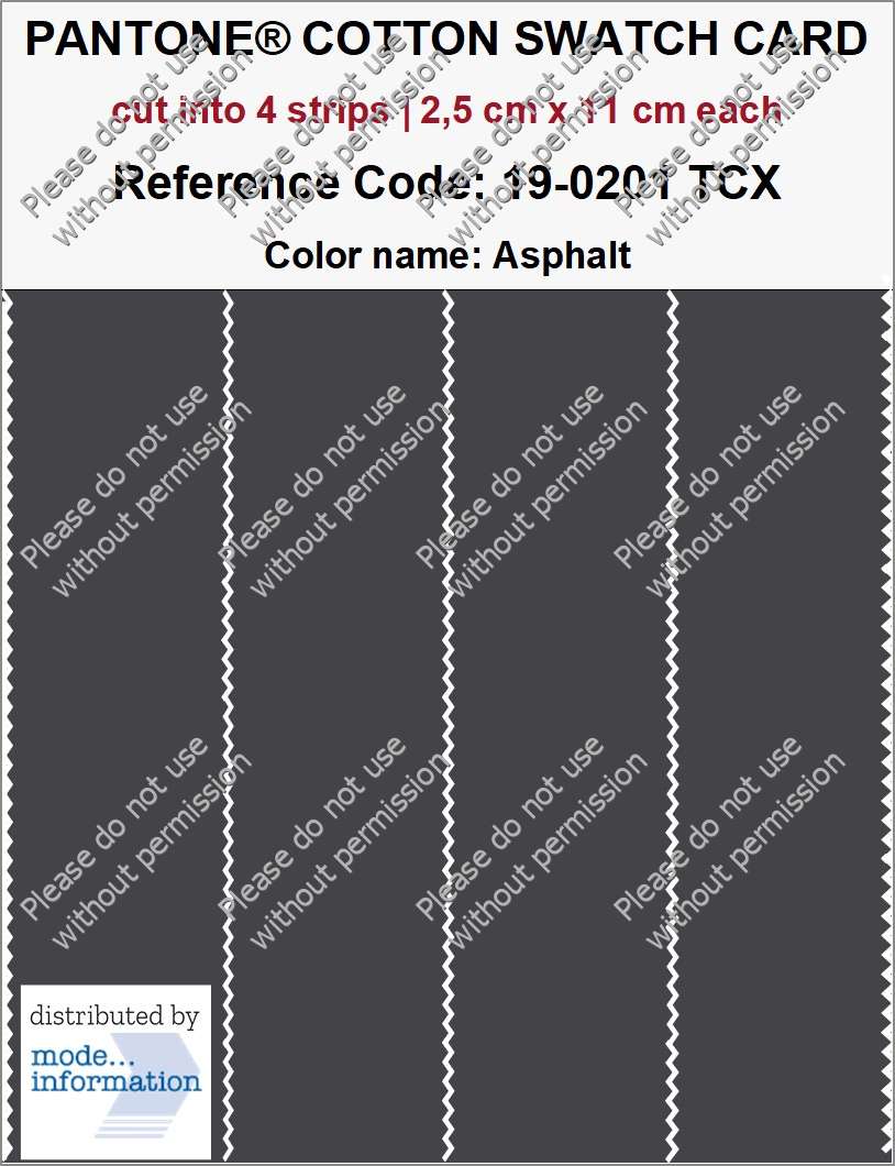 PANTONE COTTON SWATCH CARD 19-0201 TCX Asphalt (cut into 4 strips | 2,5 cm x 11 cm)