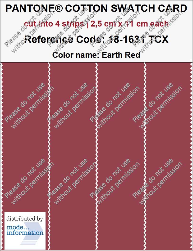 PANTONE COTTON SWATCH CARD 18-1631 TCX Earth Red (cut into 4 strips | 2,5 cm x 11 cm)