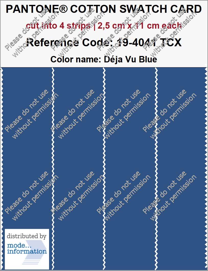 PANTONE COTTON SWATCH CARD 19-4041 TCX Déja Vu Blue (cut into 4 strips | 2,5 cm x 11 cm)