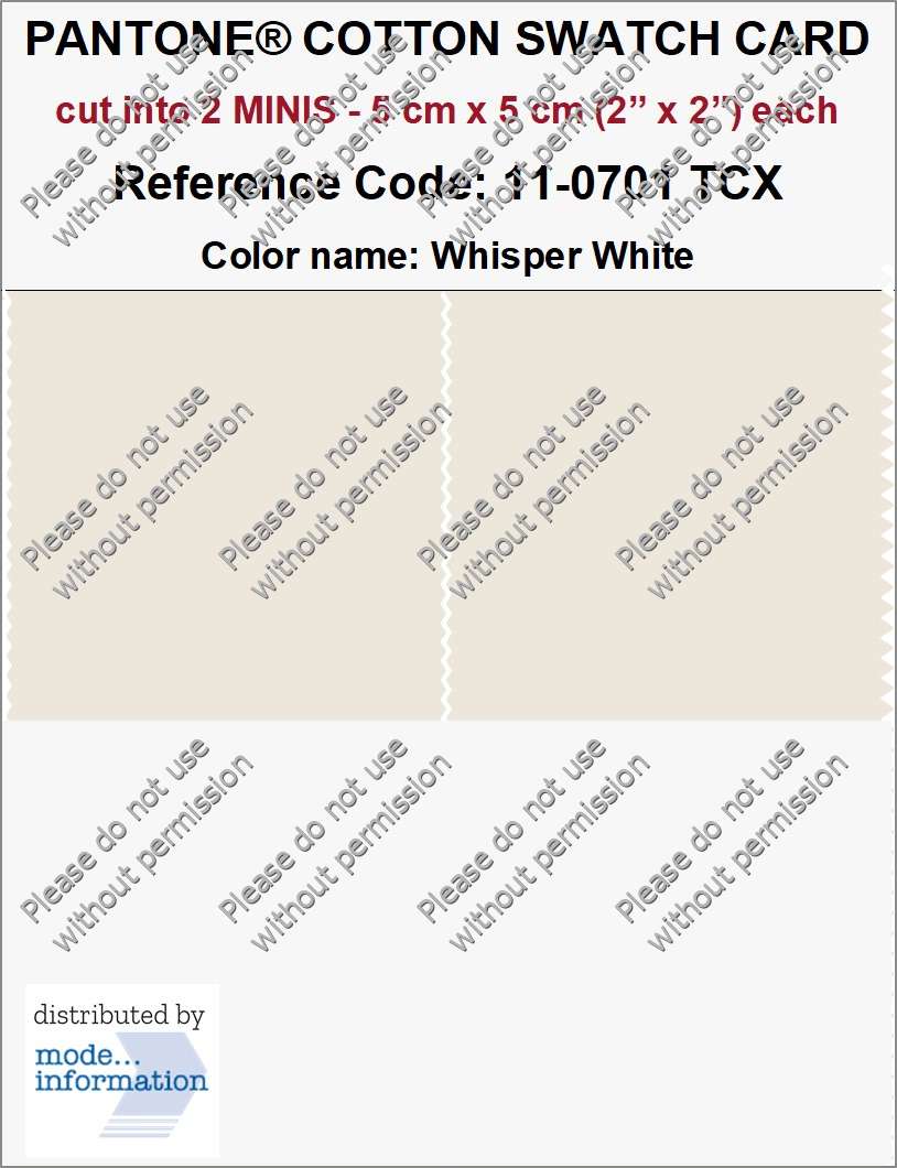 PANTONE COTTON SWATCH CARD 11-0701 TCX Whisper White (cut into 2 MINIS | 5 cm x 5 cm)