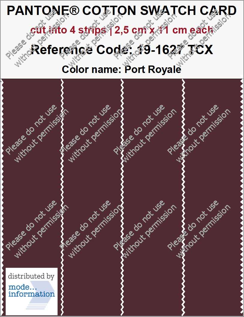 PANTONE COTTON SWATCH CARD 19-1627 TCX Port Royale (cut into 4 strips | 2,5 cm x 11 cm)