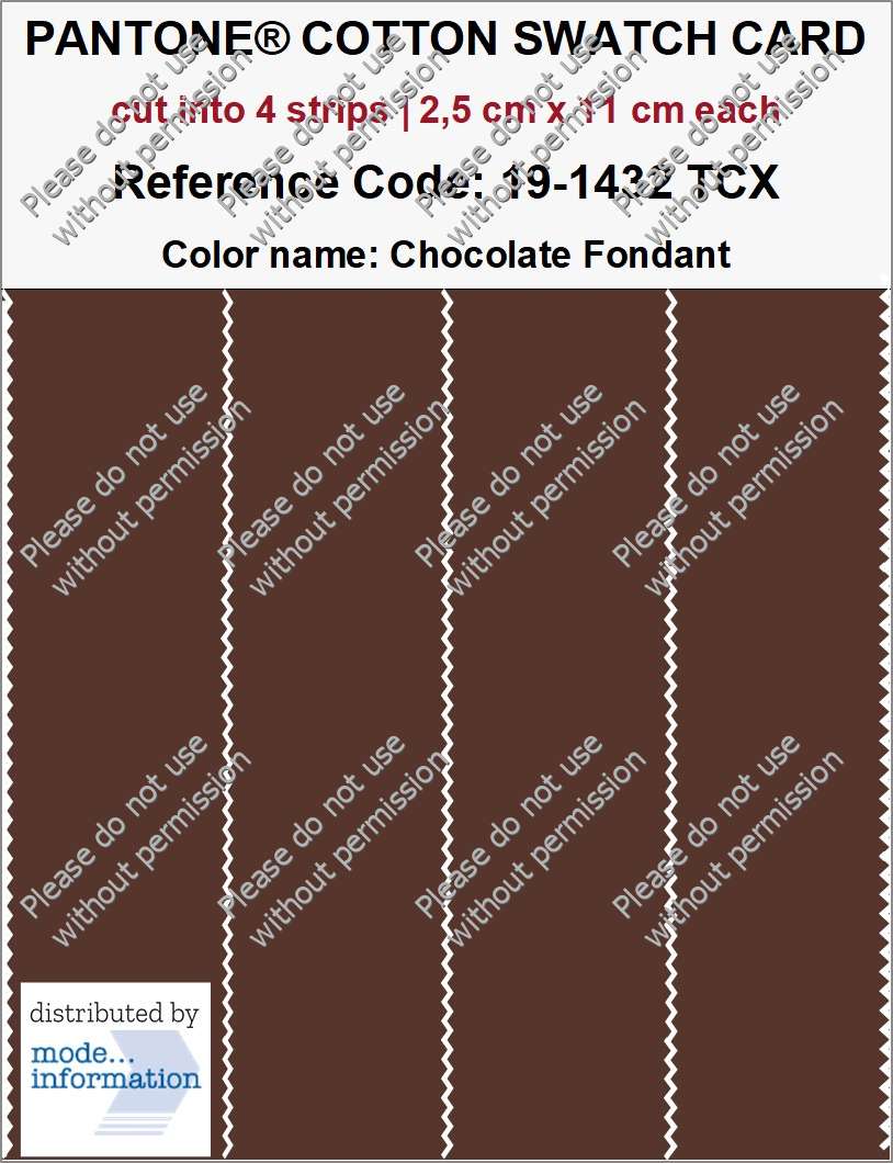 PANTONE COTTON SWATCH CARD 19-1432 TCX Chocolate Fondant (cut into 4 strips | 2,5 cm x 11 cm)