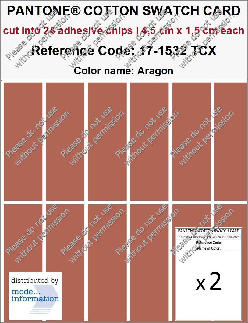 PANTONE COTTON SWATCH CARD 17-1532 TCX Aragon (cut into 24 adhesive chips | 4,5 cm x 1,5 cm)