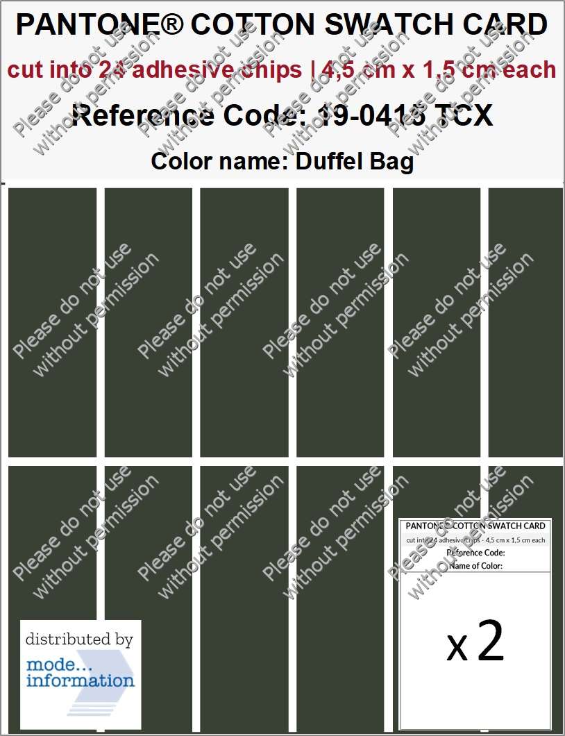 PANTONE COTTON SWATCH CARD 19-0415 TCX Duffel Bag (cut into 24 adhesive chips | 4,5 cm x 1,5 cm)