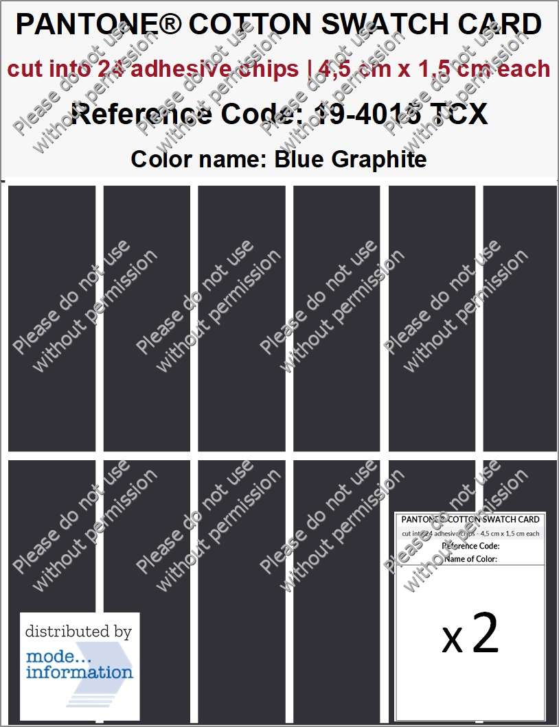 PANTONE COTTON SWATCH CARD 19-4015 TCX Blue Graphite (cut into 24 adhesive chips | 4,5 cm x 1,5 cm)