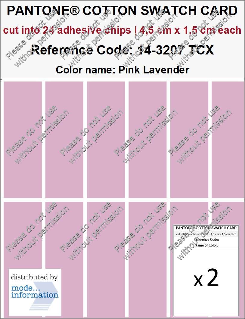 PANTONE COTTON SWATCH CARD 14-3207 TCX Pink Lavender (cut into 24 adhesive chips | 4,5 cm x 1,5 cm)