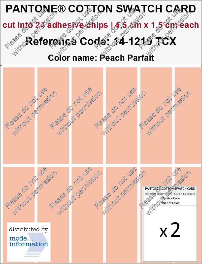 PANTONE COTTON SWATCH CARD 14-1219 TCX Peach Parfait (cut into 24 adhesive chips | 4,5 cm x 1,5 cm)