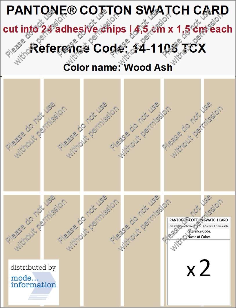 PANTONE COTTON SWATCH CARD 14-1108 TCX Wood Ash (cut into 24 adhesive chips | 4,5 cm x 1,5 cm)