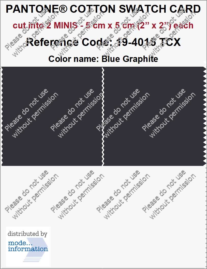PANTONE COTTON SWATCH CARD 19-4015 TCX Blue Graphite (cut into 2 MINIS | 5 cm x 5 cm)