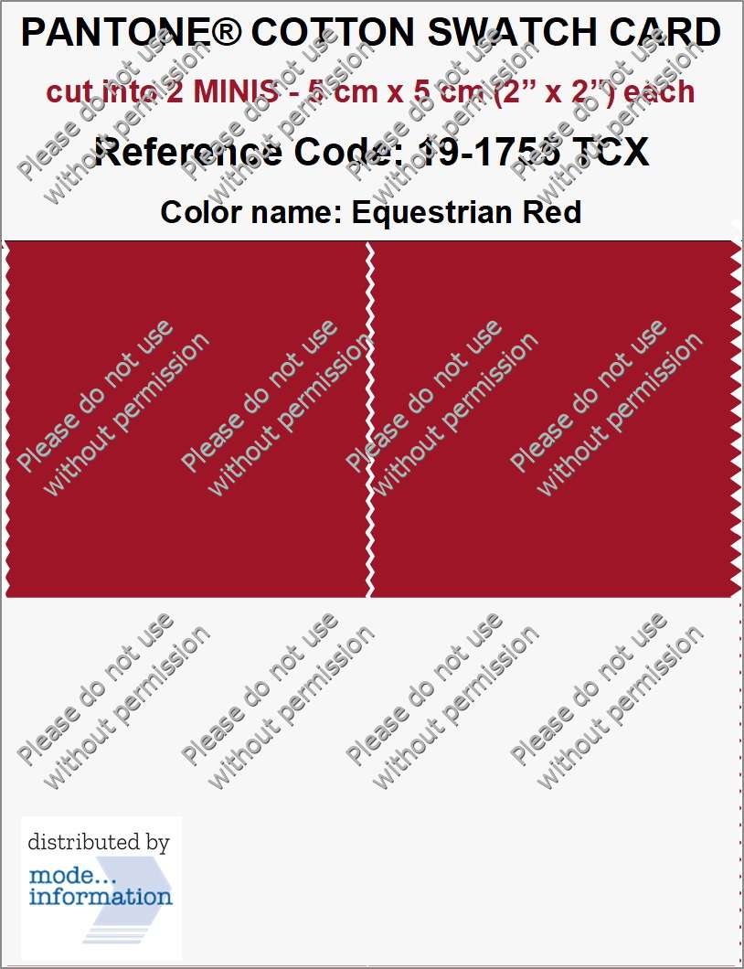 PANTONE COTTON SWATCH CARD 19-1755 TCX Equestrian Red (cut into 2 MINIS | 5 cm x 5 cm)
