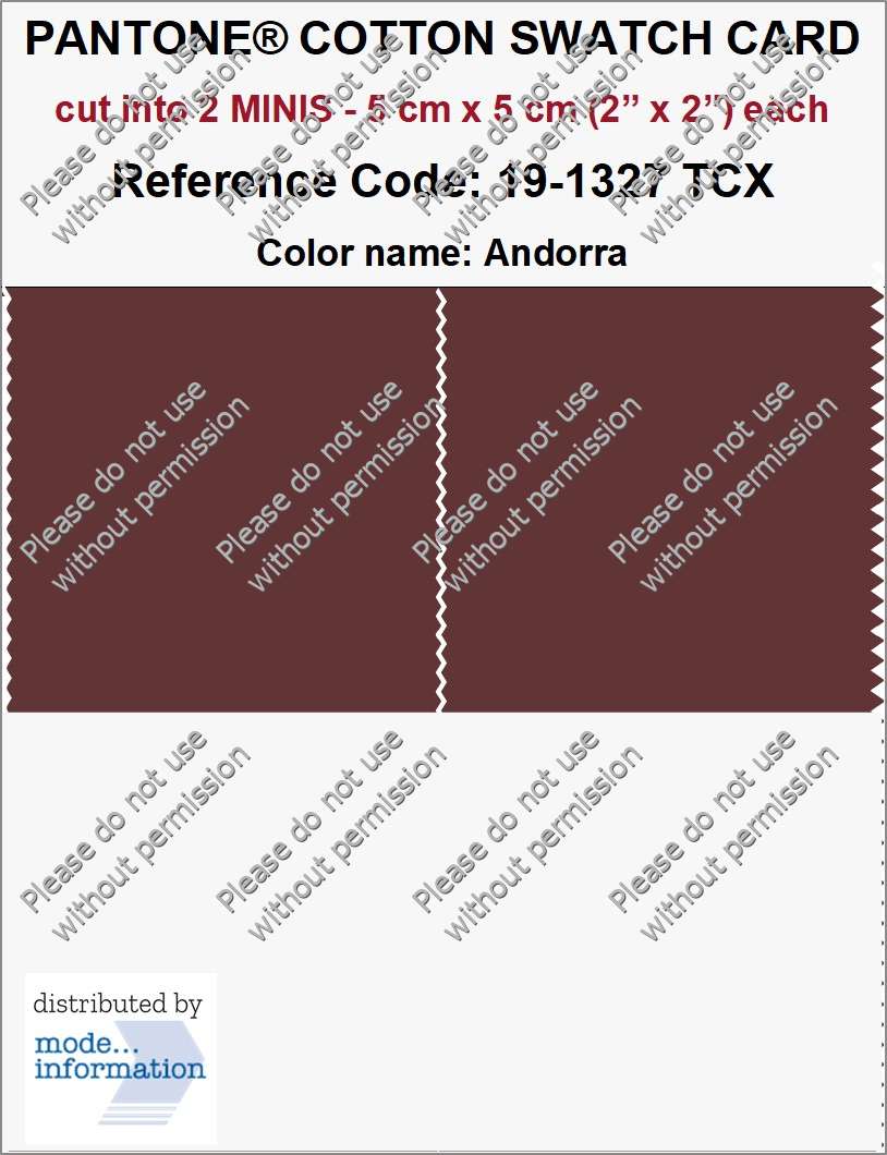 PANTONE COTTON SWATCH CARD 19-1327 TCX Andorra (cut into 2 MINIS | 5 cm x 5 cm)
