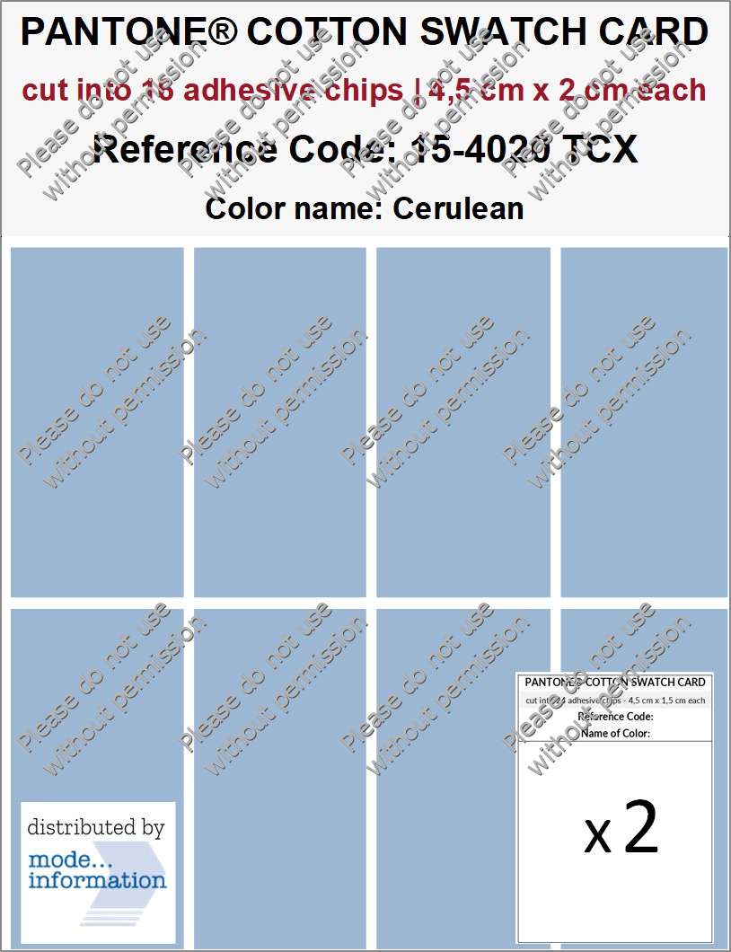PANTONE COTTON SWATCH CARD 15-4020 TCX Cerulean (cut into 16 adhesive chips | 4,5 cm x 2 cm)