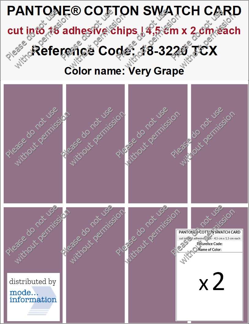 PANTONE COTTON SWATCH CARD 18-3220 TCX Very Grape (cut into 16 adhesive chips | 4,5 cm x 2 cm)