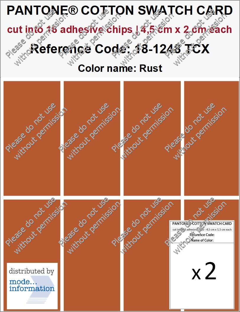 PANTONE COTTON SWATCH CARD 18-1248 TCX Rust (cut into 16 adhesive chips | 4,5 cm x 2 cm)