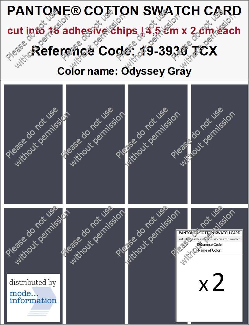 PANTONE COTTON SWATCH CARD 19-3930 TCX Odyssey Gray (cut into 16 adhesive chips | 4,5 cm x 2 cm)