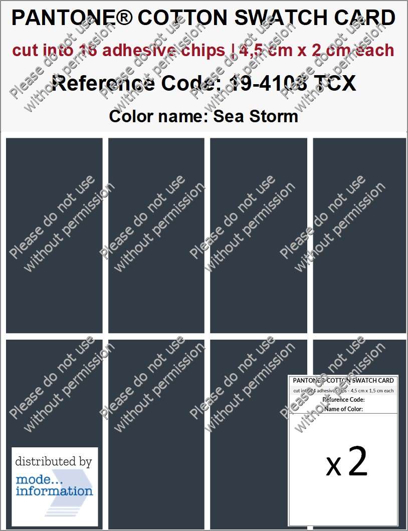 PANTONE COTTON SWATCH CARD 19-4108 TCX Sea Storm (cut into 16 adhesive chips | 4,5 cm x 2 cm)