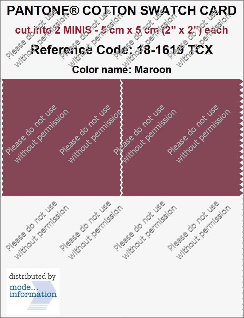 PANTONE COTTON SWATCH CARD 18-1619 TCX Maroon (cut into 2 MINIS | 5 cm x 5 cm)