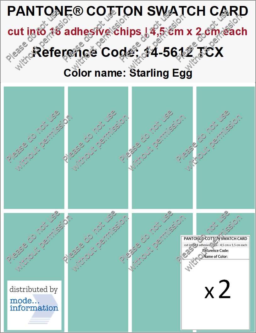 PANTONE® COTTON SWATCH CARD 14-5612 TCX Starling Egg (16_CHIPS)