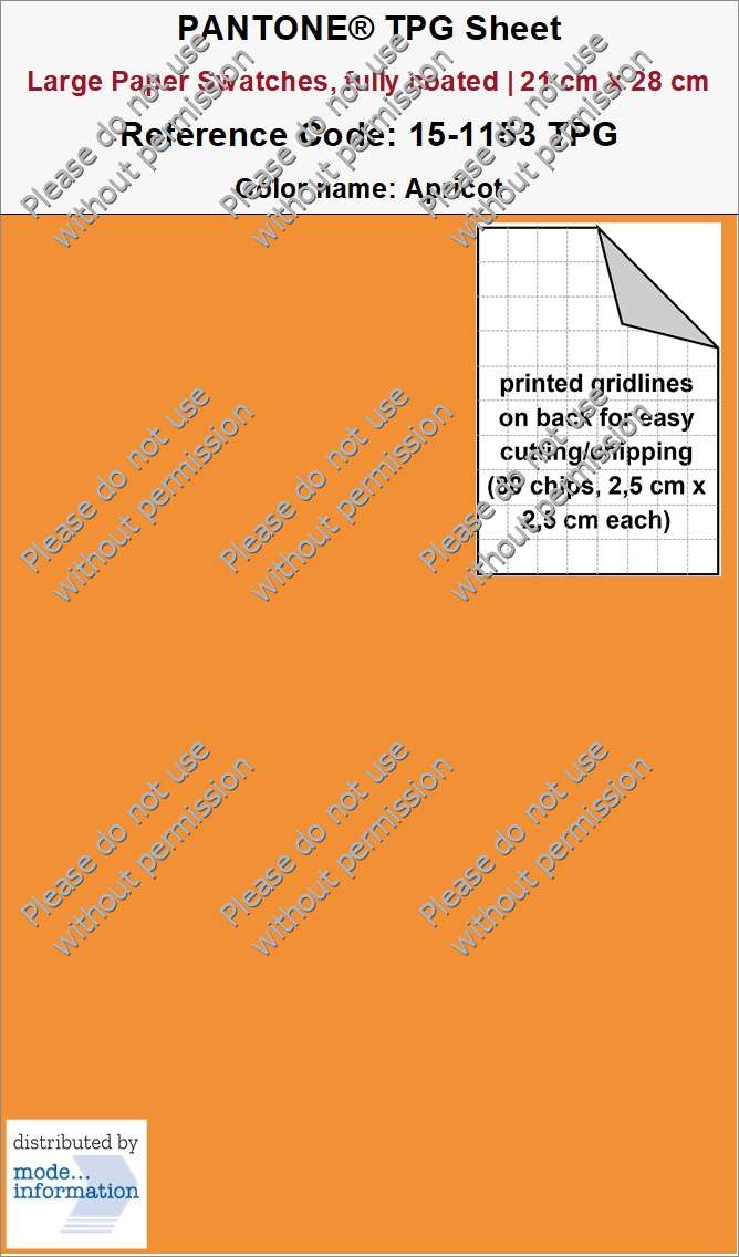 PANTONE TPG Sheet 15-1153 TPG Apricot (Large Paper Swatch Card, fully coated | 21 cm x 28 cm)