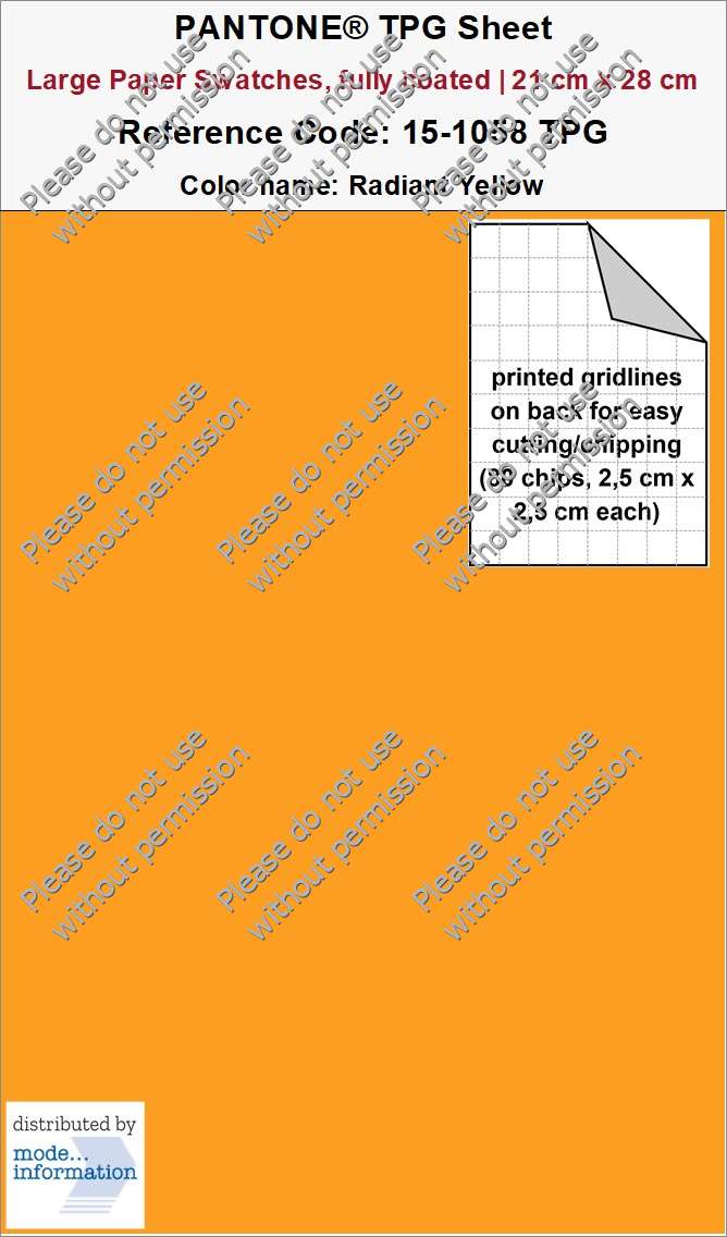 PANTONE TPG Sheet 15-1058 TPG Radiant Yellow (Large Paper Swatch Card, fully coated | 21 cm x 28 cm)