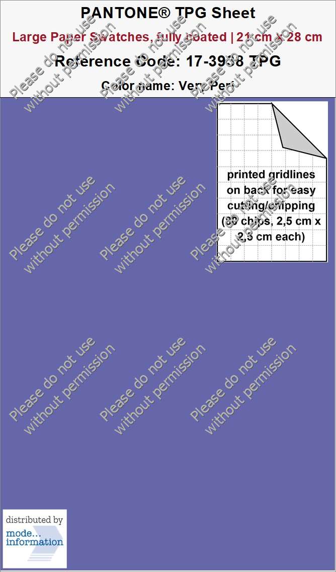 PANTONE TPG Sheet 17-3938 TPG Very Peri (Large Paper Swatch Card, fully coated | 21 cm x 28 cm)