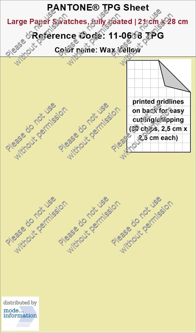 PANTONE TPG Sheet 11-0618 TPG Wax Yellow (Large Paper Swatch Card, fully coated | 21 cm x 28 cm)
