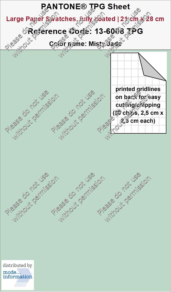 PANTONE TPG Sheet 13-6008 TPG Misty Jade (Large Paper Swatch Card, fully coated | 21 cm x 28 cm)