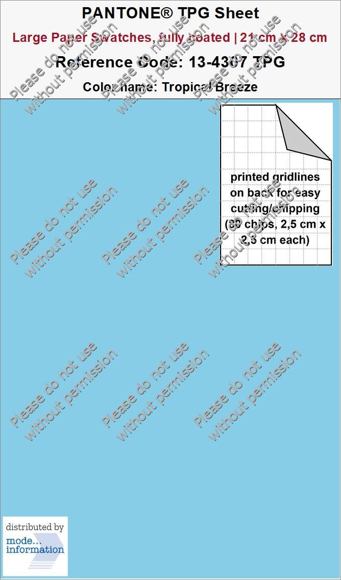 PANTONE TPG Sheet 13-4307 TPG Tropical Breeze (Large Paper Swatch Card, fully coated | 21 cm x 28 cm)