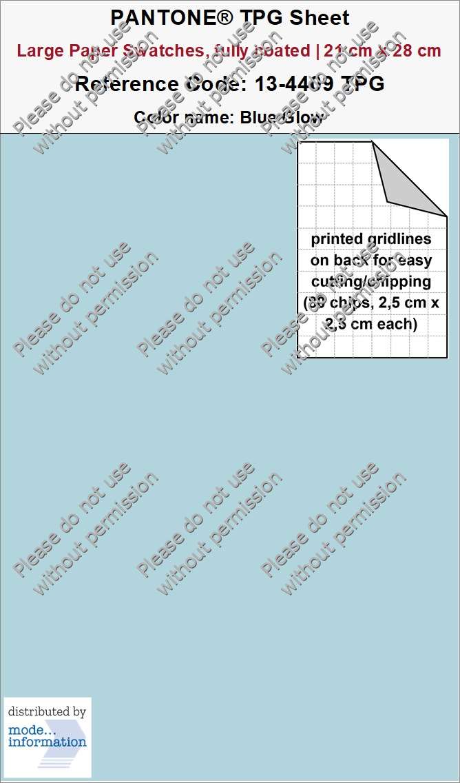 PANTONE TPG Sheet 13-4409 TPG Blue Glow (Large Paper Swatch Card, fully coated | 21 cm x 28 cm)