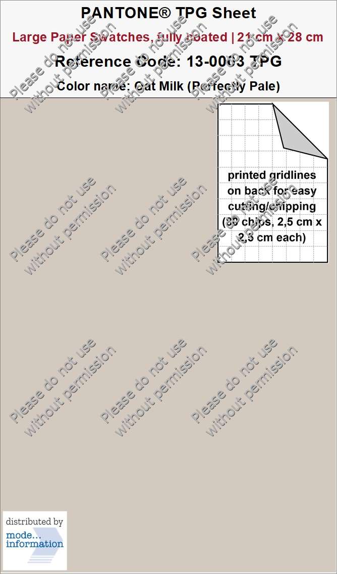 PANTONE TPG Sheet 13-0003 TPG Oat Milk (Perfectly Pale) (Large Paper Swatch Card, fully coated | 21 cm x 28 cm)