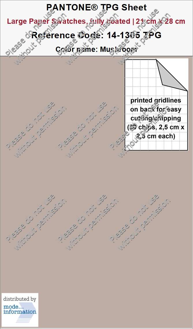 PANTONE TPG Sheet 14-1305 TPG Mushroom (Large Paper Swatch Card, fully coated | 21 cm x 28 cm)